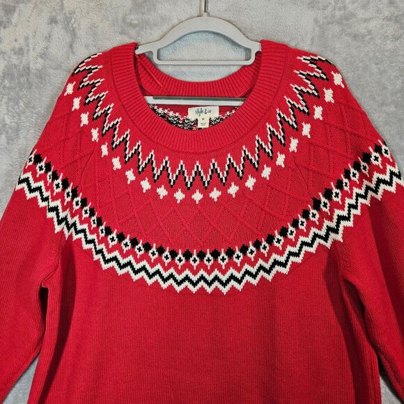 Style & Co Red Fair Isle Knit Sweater 2X Cotton Blend casual office Bold Party - Picture 5 of 12